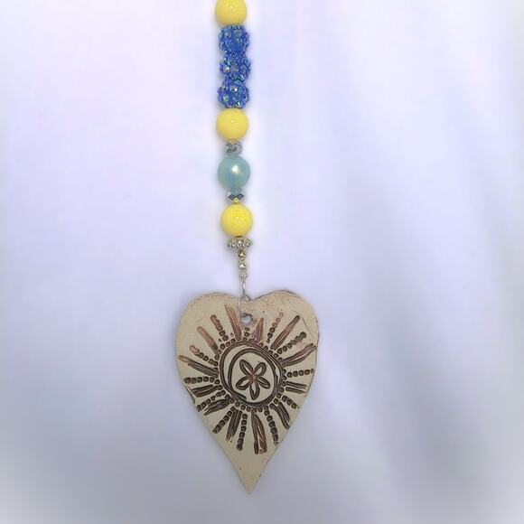 Artisan Ceramic Heart Beaded Suncatcher Inscribed Let Your Light Shine Colorful - Picture 8 of 12